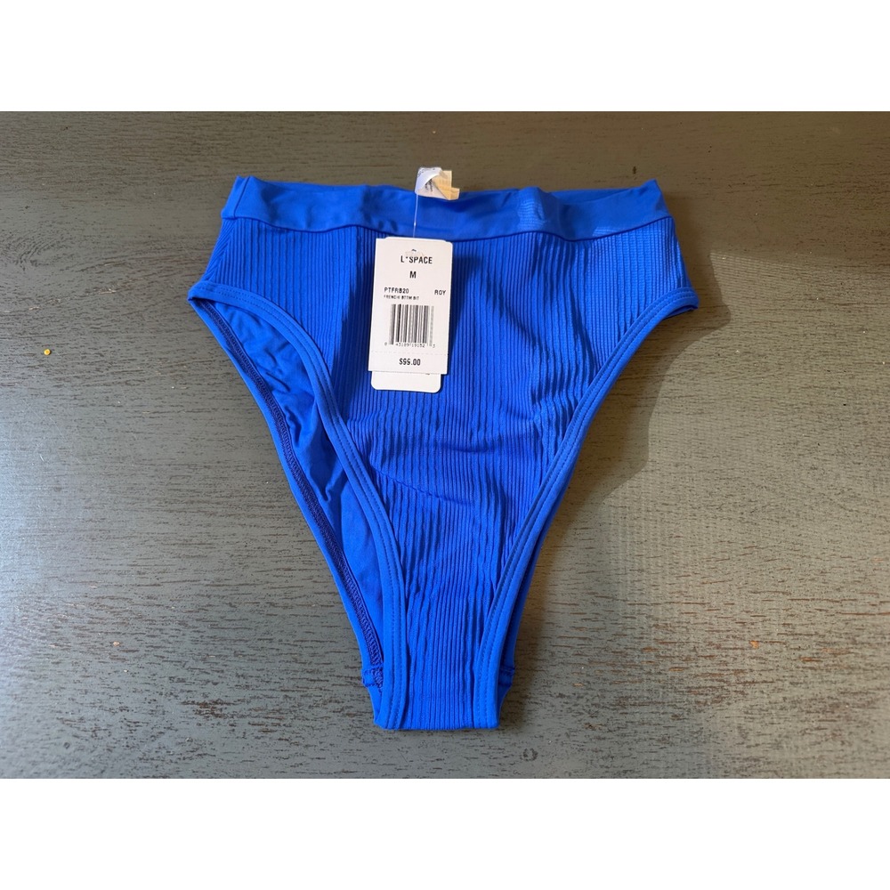 L*Space Frenchi Bitsy Cut Bikini Bottom Royal Blue Ribbed High Waist PTFRB20 M